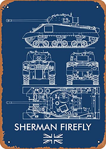 Sherman Fire Fly Tank UK Blueprints Retro Vintage dekoratives Metall-Blechschild 20,3 x 30,5 cm von NIUMOWANG