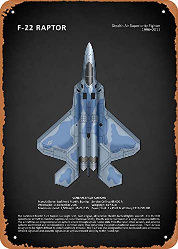 The F22 Raptor Aircraft Retro Vintage dekoratives Metall-Blechschild 20,3 x 30,5 cm von NIUMOWANG