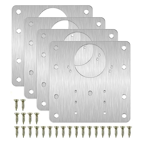 Edelstahl Scharniere Reparaturplatte, Reparaturplatte for Schranktür-/Schubladenscharniere aus Edelstahl, silberfarben, mit Schrauben, 9 x 9 cm, 2/4/10 Stück(4pc) von NIUSABOU