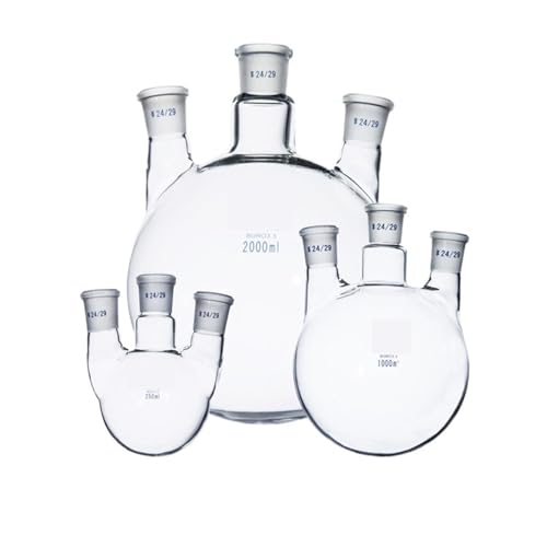 Flaschen mit Skalen, Gerader Dreihalskolben Runder Boden Hochborosilikatglaskolben Labor-Dreihalsreaktor Dicker Abschnitt(250ml 19x19x19) von NIUSABOU