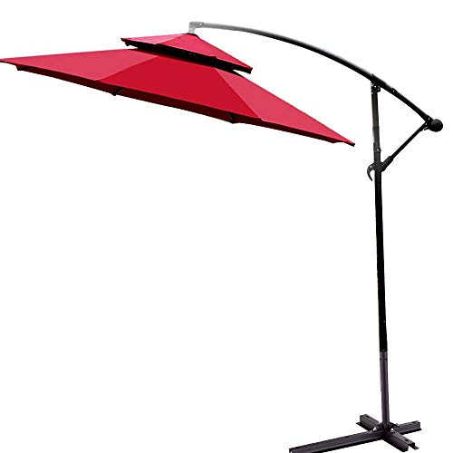 Jardín con paraguas de sol, Rippen des Regenschirm-im Freien justierbarer Winkel-Eisen-Poles 8 verdoppeln Spitzenbelüftung 2.7M Multicolor(Wine Red) von NIUSABOU