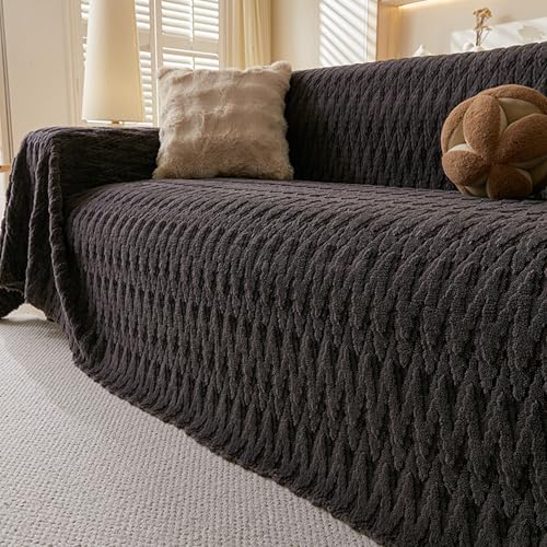 NIUSABOU Allgemeine Anti-Roll-Sofa-Kissen, Sofaüberwurfbezüge for 1 2 3 4 Kissencouch, multifunktionaler Couchbezug, Flecken- und fellabweisend(Black,180 * 460cm) von NIUSABOU