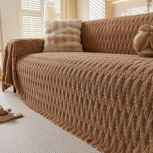 NIUSABOU Allgemeine Anti-Roll-Sofa-Kissen, Sofaüberwurfbezüge for 1 2 3 4 Kissencouch, multifunktionaler Couchbezug, Flecken- und fellabweisend(Coffee,180 * 260cm) von NIUSABOU
