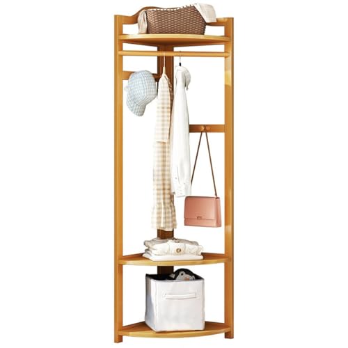 NIUSABOU Bambus-Lagerhalter hängen, Eckgarderobe for Aufhängen von Kleidung, freistehender Garderobenständer mit 4 Haken for Eingangsbereich, Schlafzimmer, Wohnzimmer(Wood Color) von NIUSABOU