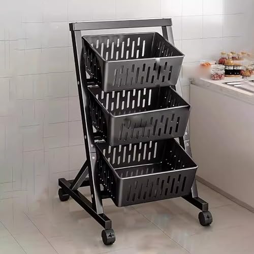 NIUSABOU Einzelhandel Ausstellung, 3–4-stufiger Lagerwagen aus Kohlenstoffstahl mit Rädern in Schwarzweiß(Black,3 Tier) von NIUSABOU