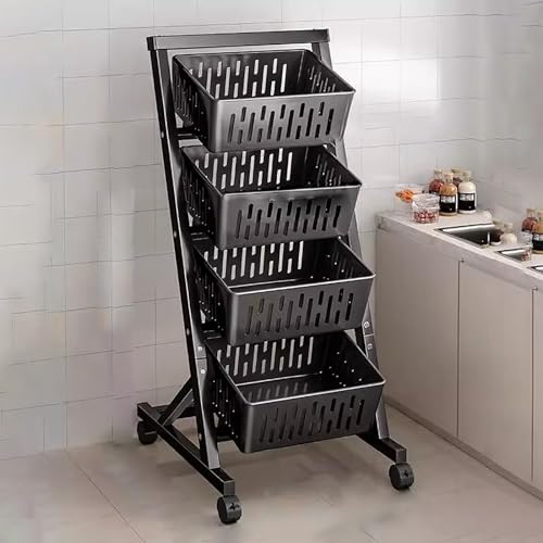 NIUSABOU Einzelhandel Ausstellung, 3–4-stufiger Lagerwagen aus Kohlenstoffstahl mit Rädern in Schwarzweiß(Black,4 Tier) von NIUSABOU