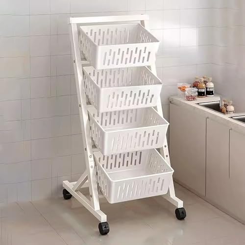 NIUSABOU Einzelhandel Ausstellung, 3–4-stufiger Lagerwagen aus Kohlenstoffstahl mit Rädern in Schwarzweiß(White,4 Tier) von NIUSABOU