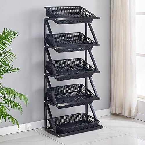 NIUSABOU Einzelhandel Ausstellung, 4- oder 5-stöckiges Snackregal aus Metall for gewerbliche Produkte mit mehrfarbigen Körben, mehrere Größen(Black,5tier-65x35x150cm/25.6x13.8x59in) von NIUSABOU