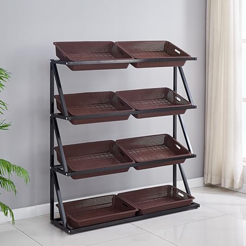 NIUSABOU Einzelhandel Ausstellung, 4- oder 5-stöckiges Snackregal aus Metall for gewerbliche Produkte mit mehrfarbigen Körben, mehrere Größen(Brown,4tier-120x35x120cm/47.2x13.8x47in) von NIUSABOU