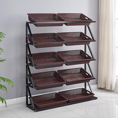 NIUSABOU Einzelhandel Ausstellung, 4- oder 5-stöckiges Snackregal aus Metall for gewerbliche Produkte mit mehrfarbigen Körben, mehrere Größen(Brown,5tier-120x35x150cm/47.2x13.8x59in) von NIUSABOU
