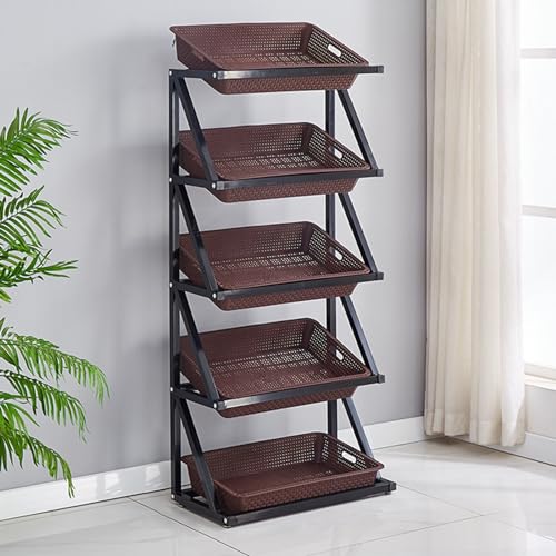 NIUSABOU Einzelhandel Ausstellung, 4- oder 5-stöckiges Snackregal aus Metall for gewerbliche Produkte mit mehrfarbigen Körben, mehrere Größen(Brown,5tier-65x35x150cm/25.6x13.8x59in) von NIUSABOU