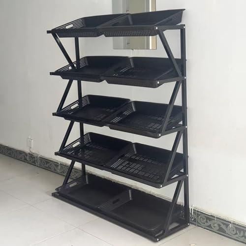 NIUSABOU Einzelhandel Ausstellung, 5-stufiges Supermarkt-Ausstellungsregal mit 10 mehrfarbigen Körben 47x14x59in(Black) von NIUSABOU