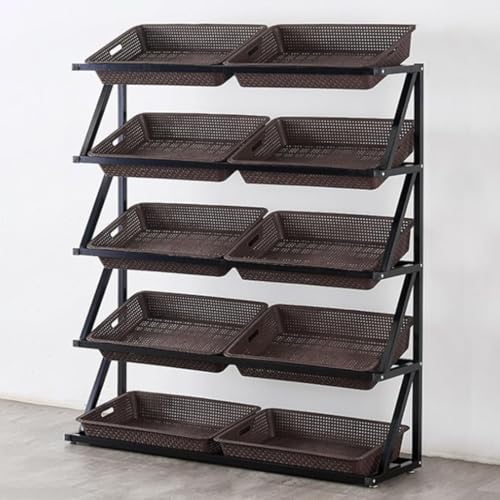 NIUSABOU Einzelhandel Ausstellung, Präsentationsständer mit 4 oder 5 Ebenen und Kunststoffkörben, Verschiedene Größen, grün oder braun(Brown,120x35x140cm) von NIUSABOU