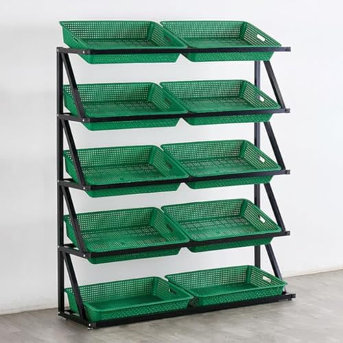 NIUSABOU Einzelhandel Ausstellung, Präsentationsständer mit 4 oder 5 Ebenen und Kunststoffkörben, Verschiedene Größen, grün oder braun(Green,120x35x140cm) von NIUSABOU