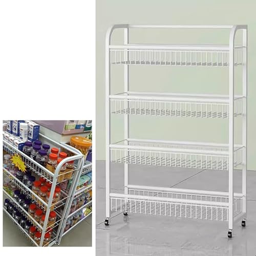 NIUSABOU Einzelhandel Ausstellung, Snack-Organizer, Einzelhandels-Display-Regal, 4-stöckiges Lagerregal aus Stahl mit Rädern, 50/60 x 20 x 86 cm(60x20x86cm) von NIUSABOU