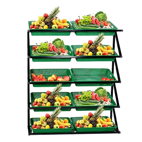 NIUSABOU Einzelhandel Ausstellung, Stahl Supermarkt Display Rack 4 oder 5 Tier Grün Obst Gemüse Snack Organizer Pantry Regal(5tier) von NIUSABOU
