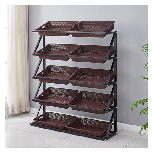 NIUSABOU Einzelhandel Ausstellung, Supermarkt Obst Gemüse Snack Lagerung Regal Multicolor 4 Oder 5 Tier(Brown,5tier-47x14x59in/120x35x150cm) von NIUSABOU