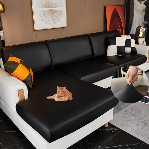 NIUSABOU Sofa-Sitzabdeckung, Sofa-Sitzkissenbezüge, Duschhauben-Design, PU-Leder, Mehrfarbig, mehrere Größen(Black,1-Seater(50-63cm)) von NIUSABOU