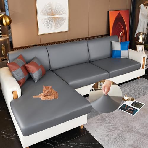 NIUSABOU Sofa-Sitzabdeckung, Sofa-Sitzkissenbezüge, Duschhauben-Design, PU-Leder, Mehrfarbig, mehrere Größen(Black,4-Seater-X(165-195cm)) von NIUSABOU