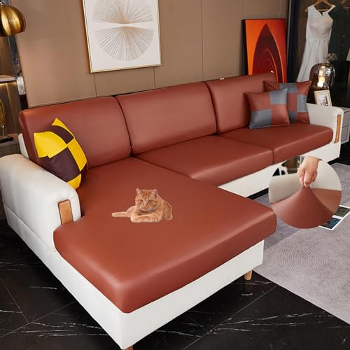 NIUSABOU Sofa-Sitzabdeckung, Sofa-Sitzkissenbezüge, Duschhauben-Design, PU-Leder, Mehrfarbig, mehrere Größen(Brown,2-Seater(100-125cm)) von NIUSABOU
