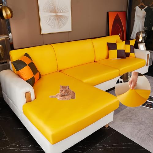 NIUSABOU Sofa-Sitzabdeckung, Sofa-Sitzkissenbezüge, Duschhauben-Design, PU-Leder, Mehrfarbig, mehrere Größen(Yellow,Backrest(60-85cm)) von NIUSABOU