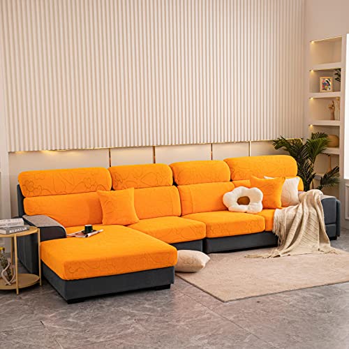 NIUSABOU Sofa-Sitzabdeckung, Stretch-Sofakissenbezüge, universell, elastische Unterseite, Mehrfarbig, mehrere Größen(Orange,Chaiselongue-XL) von NIUSABOU