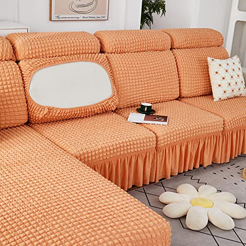 NIUSABOU Sofa-Sitzabdeckung, Stretch-Sofakissenbezug mit Rock, mehrere Farben und Größen for 1-4-Sitzer und L-förmige Sofas(Orange,X-L(135-165cm)) von NIUSABOU