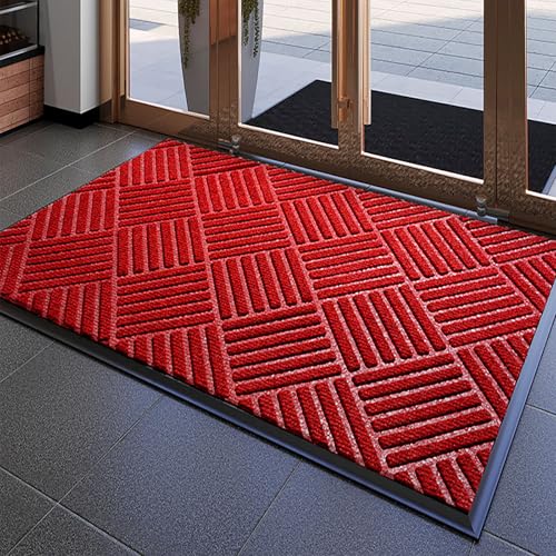 NIUSABOU Teppiche im Außenbereich, Fußmatte for den Innen- und Außenbereich, Schwarz, Rot, mehrere Größen(Red,23x35in/60x90cm) von NIUSABOU