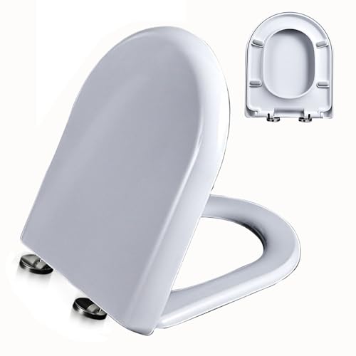 NIUSABOU Toilettensitz weich geschlossen, D-förmiger Toilettensitz, Harnstoff-Formaldehyd-Edelstahlscharniere, sanftes Schließen, 1-klick, mehrere Größen(02M) von NIUSABOU