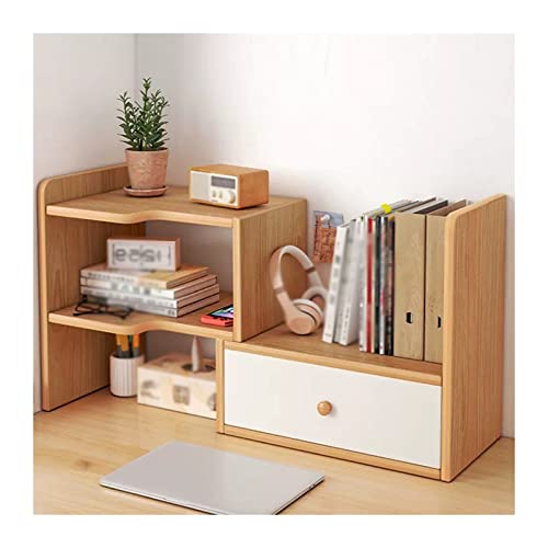 NIUSABOU Wandmontiertes Bücherregal, 2 Schichten Ecke Holz Einstellbare Desktop Storage Organizer Display Regal Rack mit 1 Schubladen Freistehende Boo(Left Corner) von NIUSABOU