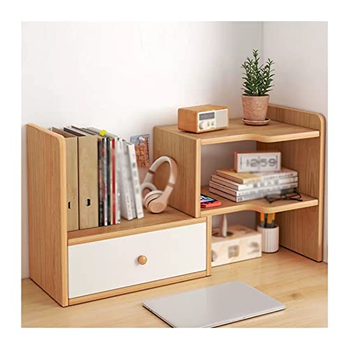 NIUSABOU Wandmontiertes Bücherregal, 2 Schichten Ecke Holz Einstellbare Desktop Storage Organizer Display Regal Rack mit 1 Schubladen Freistehende Boo(Right Corner) von NIUSABOU