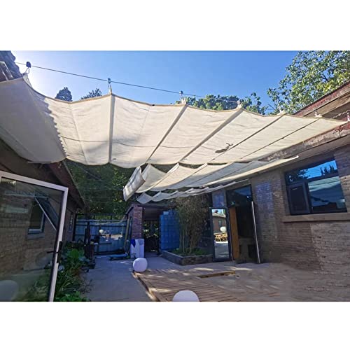 die Segel ausdehnen, Einziehbares Sonnensegel, Cremeweiß, mehrere Größen, HDPE, UV-Block, wasserdurchlässig, Edelstahlschiene(3x4m) von NIUSABOU