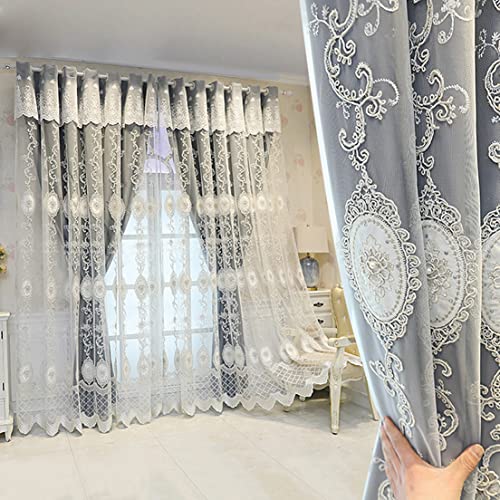 Schlafzimmer Double-Deck Verdunkelungsvorhänge Mit Ösen,Spitzenstickerei Gardine aus Voile & Blackout Vorhänge,für Wohnzimmer Kinderzimmer vorhänge Wärmeisolierter 2 Schichten Blackout Gardinen,1pcs von NIUSAIHUA