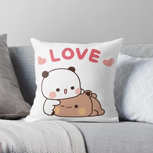 NIUVOO Kawaii Anime Panda Bubu & Dudu Wurfkissen, süßes Cartoon-Katzenkissen für Kinderzimmer und Heimdekoration, Schlafzimmer, Sofa, Anime-Bett, modischer Kissenbezug (G,50 x 50 cm) von NIUVOO