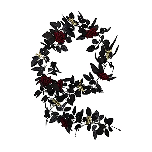 NIUXICH Künstliche Rosenranken, hängende Seiden-Rosengirlande, fühlt sich echt an, für Halloween, Zuhause, Büro, Arrangement, Dekoration (schwarz) von NIUXICH