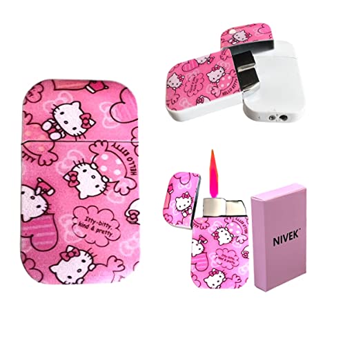 NIVEK Kitty Lighter KT Katzen-Taschenlampe Feuerzeug Pink Flame Pocket Zigarette nachfüllbar Kawaii niedliche winddichte Flamme (Katze, Kaninchen, Melodie, Stella) Cartoon (A2-Pink Kitty) von NIVEK