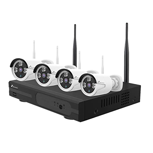 NIVIAN - 2K WiFi Videoüberwachungskit 10CH ohne HDD | 4 IP66 wasserdichte Außenkameras | Nachtsicht 20m | Bewegungserkennung & Mensch | Kabellose Installation, 10ch+4 Kameras von NIVIAN