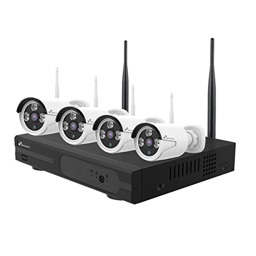 Nivian 2K-WLAN-Überwachungskamera-Set mit 8-Kanal-Recorder und 4 Wasserdichten IP66-Außenkameras, Festplatte Nicht im Lieferumfang enthalten, Nachtsicht, App-Benachrichtigungen von NIVIAN