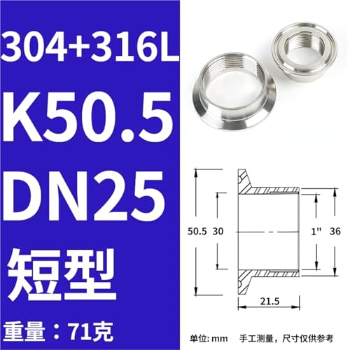 1/4 "3/8" 1/2 "3/4" 1 "1-1/4" 1-1/2 "BSPT Weibliche 1.5" 2 "Tri Clamp Rohr Fitting Anschluss SS304 316L Edelstahl Homebrew(TC50.5 DN25 71g,SS316L) von NIWPPKIMX