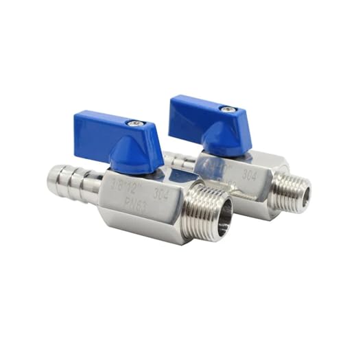 1 stück Männlich Blau MINI Kugelhahn SS304 1/8-1/4-3/8-1/2 bis 7 mm-8 mm-10 mm, 12 mm-12,7 mm-14 mm-16 mm-18 mm-20 mm Adapter 2-Wege-Kugelhahn BSPT(1I2inchX10mm 88g) von NIWPPKIMX