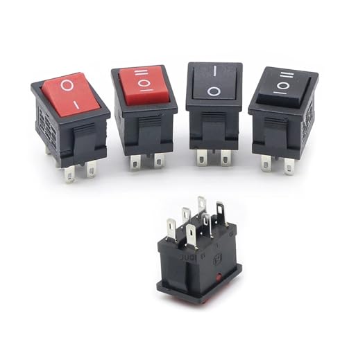 1PCS KCD1 Mini Rot/Schwarz schalter 6 pin Ein/Aus/Ein Wippschalter AC 6A/250V 10A/125V(6pin On-Off Red) von NIWPPKIMX