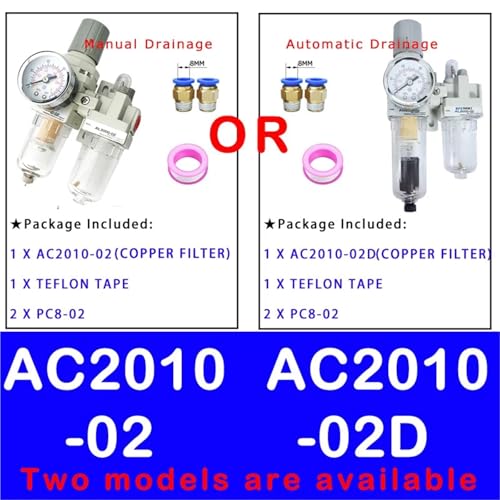 AC2010-02 AC2010-02D Pneumatische Luftfilter Druckregler Öl-Wasser-Separator Manuelle Entwässerung Versorgung Pumpe Kompressor Filter(Copper And PC8-02,AC2010-02D) von NIWPPKIMX