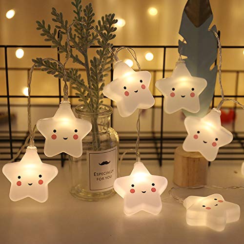 Baby Kids Cute Cloud Gesichtsform Lampe Raum Licht Korridor Dekor Kleines Nachtlicht Weihnachtsfeiertag Lichterketten 10 LED Batteriebetriebene Party Klassenzimmer Esszimmer Dekor(Stern) von NIWWIN