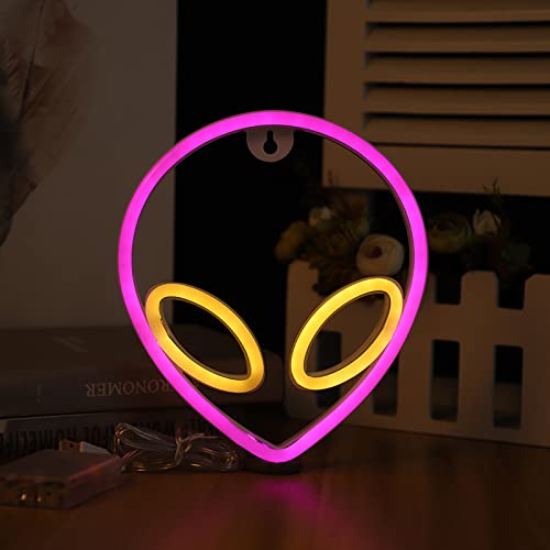 NIWWIN Alien Neon Sign, Dekorative Wandleuchten,Stimmungslichter im Schlafzimmer,Kinderzimmerdekoration, Weihnachtsdekoration, Geburtstagsgeschenk. Akku oder USB (Alien Weiß&Rosa) von NIWWIN