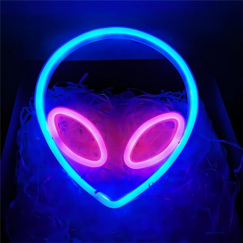 NIWWIN Alien Neon Sign, Dekorative Wandleuchten,Stimmungslichter im Schlafzimmer,Kinderzimmerdekoration, Weihnachtsdekoration, Geburtstagsgeschenk. Akku oder USB (Aliens Rosa&Blau) von NIWWIN