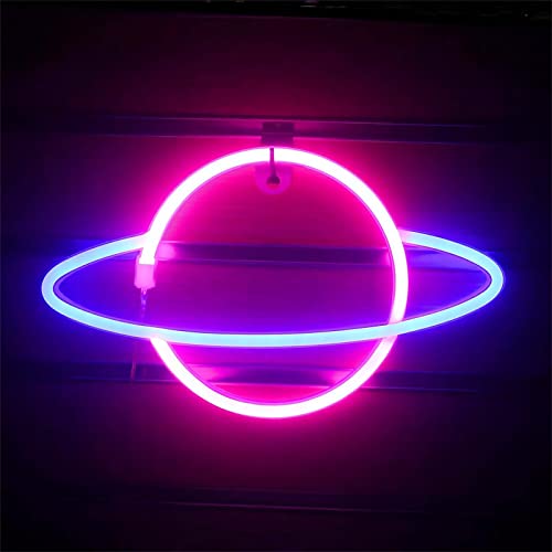 NIWWIN Planet Neon Sign, Pink und Blue Planet Neon Schild,Dekorative Wandleuchten,Stimmungslichter im Schlafzimmer,Kinderzimmerdekoration, Weihnachtsdekoration, Geburtstagsgeschenk. Akku oder USB. von NIWWIN