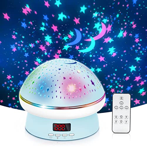 NIWWIN Raum-Nachtlicht-Projektor, 360°-Rotation, 8-Arten von LED-Lichtern, Typ-C und batteriebetrieben, Timing und Touch-Schalter, mit Fernbedienung. Galaxy Projektor Licht für Schlafzimmer (Blau) von NIWWIN