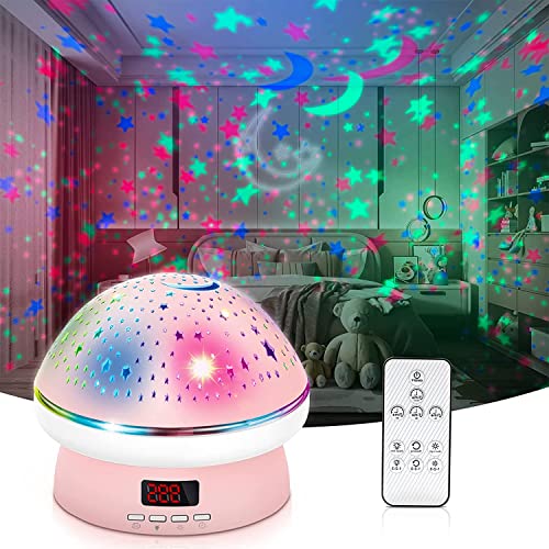 NIWWIN Raum-Nachtlicht-Projektor, 360°-Rotation, 8-Arten von LED-Lichtern, Typ-C und batteriebetrieben, Timing und Touch-Schalter, mit Fernbedienung. Galaxy Projektor Licht für Schlafzimmer (Rosa) von NIWWIN