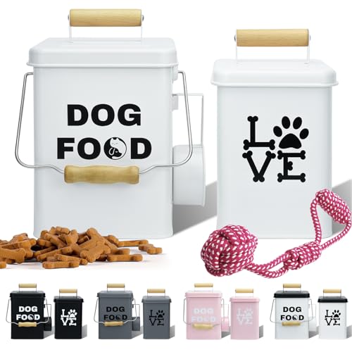 Set Von 2 Metall-Hundefutterbehältern-24,5x14,5cm&21,8x12cm, Cremefarbene Großer Niedliches Leckerli-Glas Mit Deckel, Inklusive Löffel und Hundespielzeug, Futterbehälter Für Küchenarbeitsplatte Set Von 2 Metall-Hundefutterbehältern-24,5x14,5cm&21,8x12cm, Cremefarbene Großer Niedliches Leckerli-Glas Mit Deckel, Inklusive Löffel und Hundespielzeug, Futterbehälter Für Küchenarbeitsplatte von NIXBYO