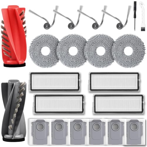 21 Stück Zubehörset für Roborock Qrevo Curv/Qrevo Curv S5X / Qrevo/Qrevo Edge S5V Saugroboter, 1 Hauptbürste 6 Staubbeutel 4 Wischpad 4 Filter 4 Seitenbürste 1 Reinigungszubehör 1 Schraubendreher von NIXOOT